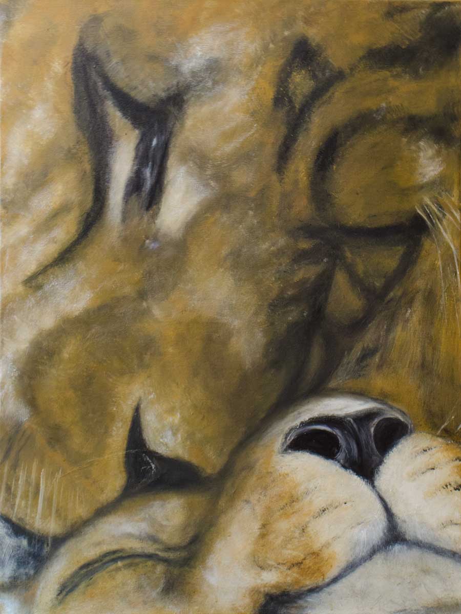 lioness and cub oil painting Softness wildlife art on canvas
