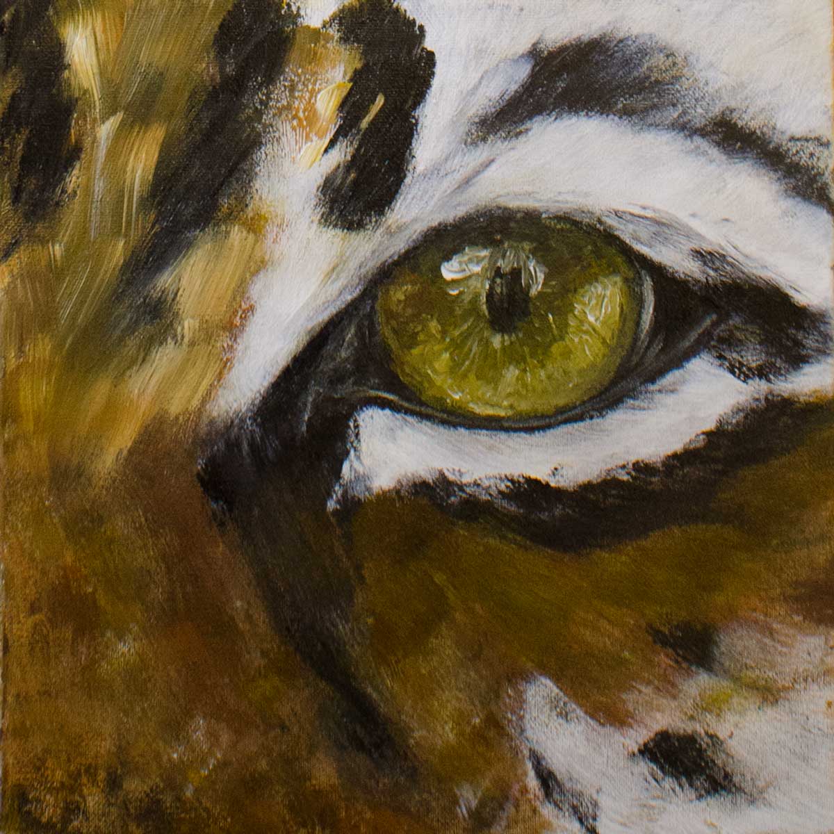 Tiger eye acrylic painting on canvas, detailed wildlife animal eye artwork